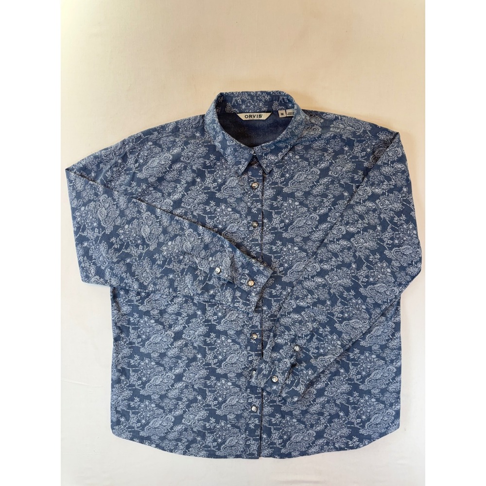 Orvis Blue Paisley Cotton Long Sleeve Button Up Down Shirt Mens Medium M